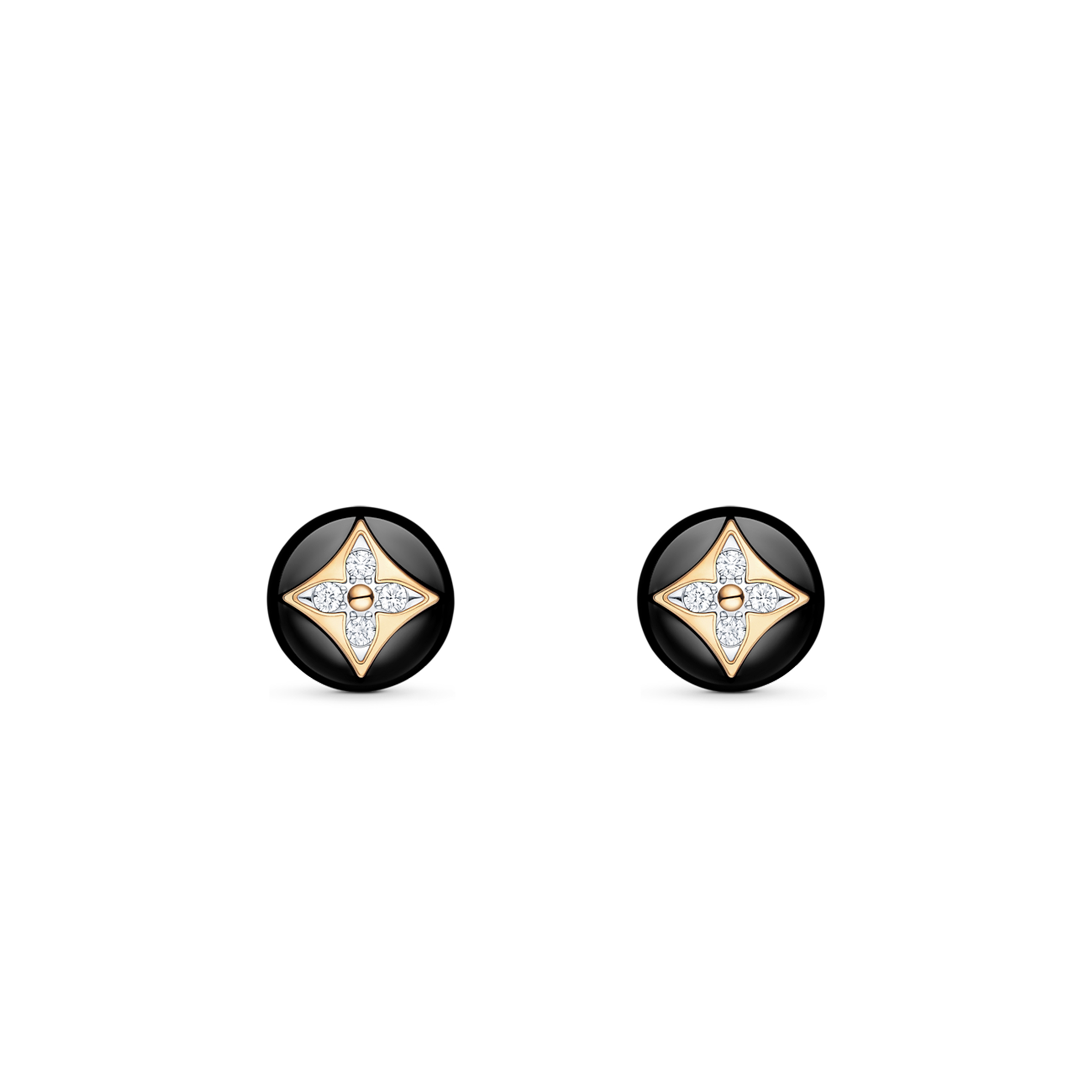 LOUIS VUITTON COLOR BLOSSOM STUDS, YELLOW GOLD, WHITE GOLD, ONYX AND DIAMONDS Q96990